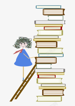 小女孩用梯子攀爬知识的最高点P素材