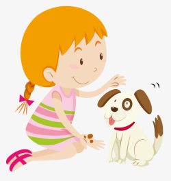 狗背影手绘小女孩和小狗高清图片