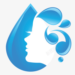 水滴手绘蓝色水滴女人侧脸轮廓高清图片