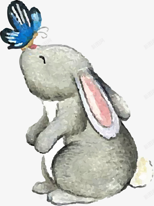 复活节灰色水彩兔子png免抠素材_88icon https://88icon.com 可爱兔子 复活节 水彩兔子 灰色兔子 节日 蓝色蝴蝶