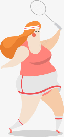 打羽毛球的肥胖女人素材