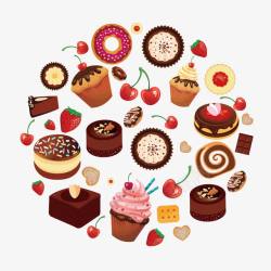 巧克力味甜甜圈手绘甜点蛋糕手绘高清图片