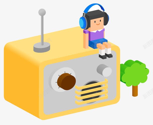 收音机UI插画png免抠素材_88icon https://88icon.com UI设计 戴耳机的人 插画 收音机