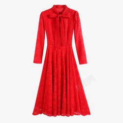 礼服女装红红色蝶结蕾丝长裙高清图片