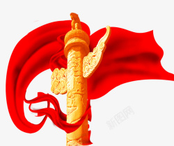 红色手绘飘带国庆柱子素材