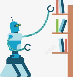智能助手整理书架的机器人矢量图高清图片