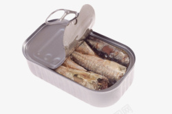 银色拉开盖子的沙丁鱼罐头实物素材