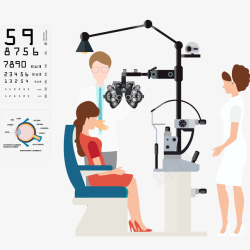 医生做视力检查眼科医生和病人插画矢量图高清图片