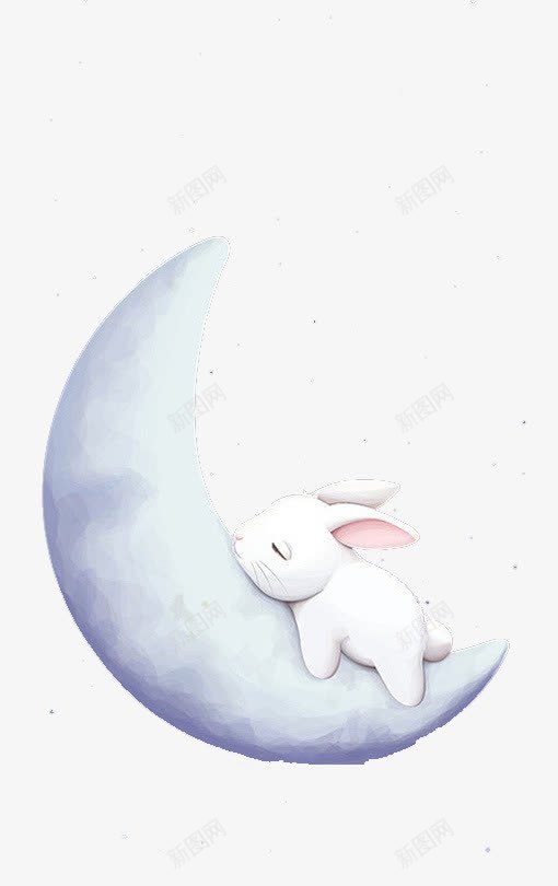 月牙png免抠素材_88icon https://88icon.com 夜晚 天空 小兔子 白色 睡觉