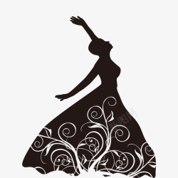 黑色长裙设计黑色长裙的女孩舞蹈剪影矢量图高清图片