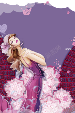 紫色手绘38妇女节创意海报背景