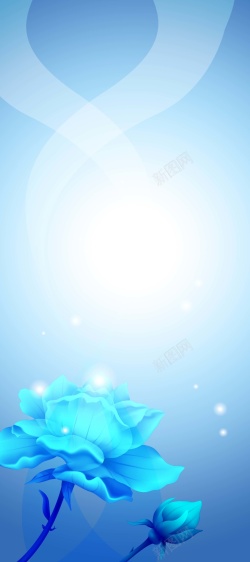 蓝色水晶花轮水晶胸花婚礼X展架背景高清图片