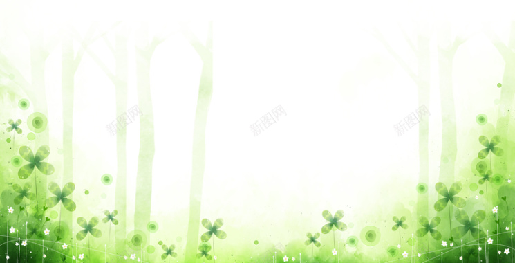 绿色手绘树木花草背景背景