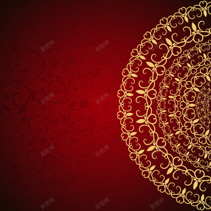 圆形金色花纹红底背景矢量图ai设计背景_88icon https://88icon.com 中国风 喜庆 圆形 圆形素材 圆形花纹 奢华 花纹 花纹背景 花纹金色 金色 金色花纹 矢量图