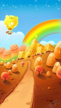 动漫城堡彩虹海报背景背景