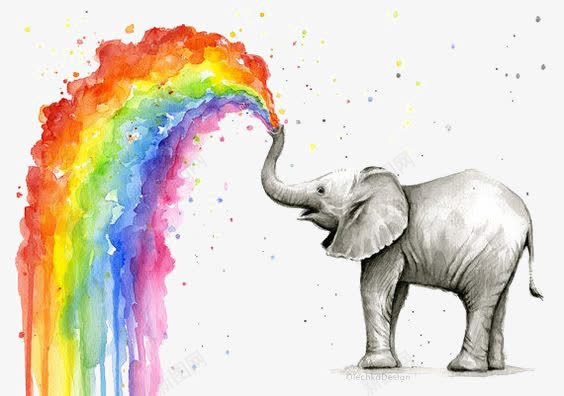 手绘大象png免抠素材_88icon https://88icon.com 卡通大象 大象免扣元素 大象插画 小象 彩虹