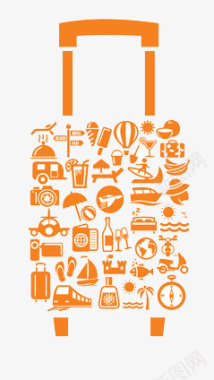 橙色PNG各种图标组成的行李箱图标