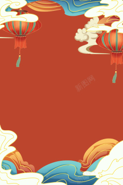 大红灯笼元素手绘国潮新年背景图高清图片