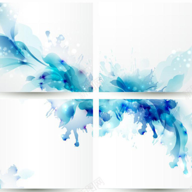 四格蓝色花朵水彩手绘背景背景