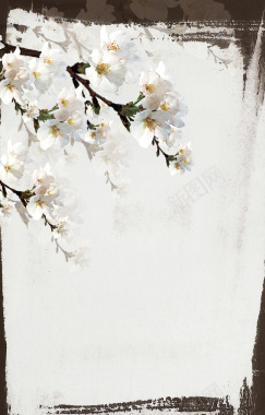 灰色水墨围绕的梨花背景背景