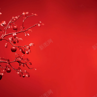 大红质感苹果树主图背景背景