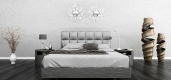 灰色装潢在卧室里摆放的大床等高清图片