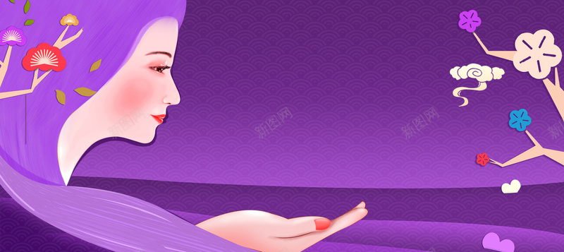 三八妇女节清新手绘紫色banner背景
