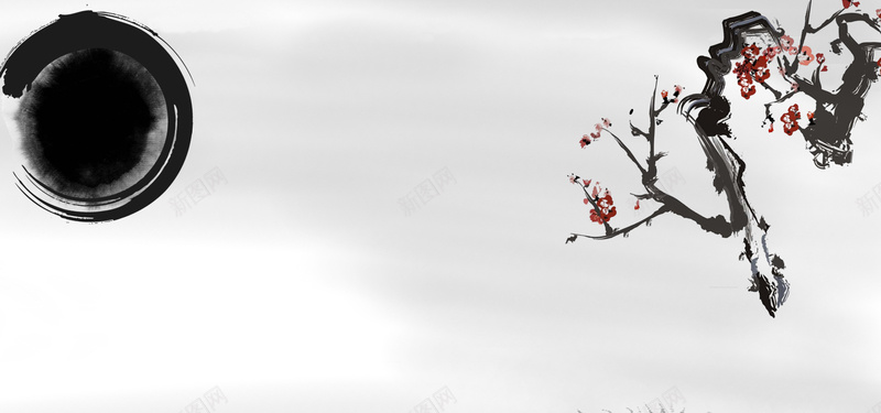 红梅水墨画中国风灰色海报背景背景