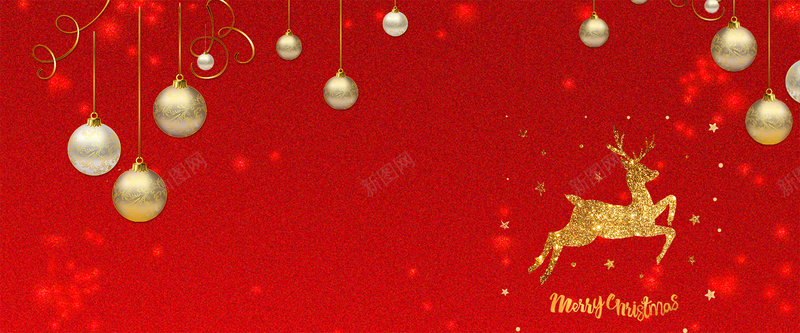 圣诞节麋鹿小清新雪花红色banner背景