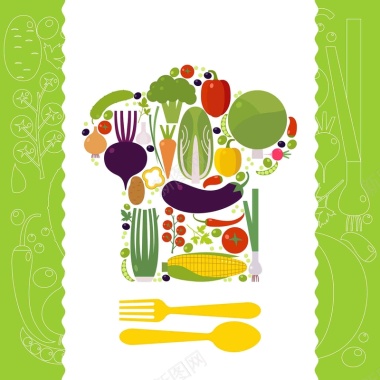 美式有机食品蔬菜专卖商店厨房绿色海报背景矢量图背景