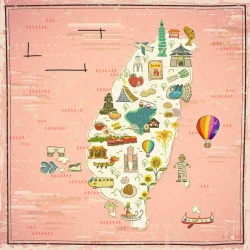 阿里山手绘矢量旅游台湾景点地图热气球海报背景高清图片