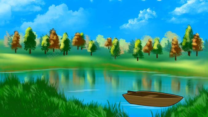 漂亮的湖泊景观绘画背景背景
