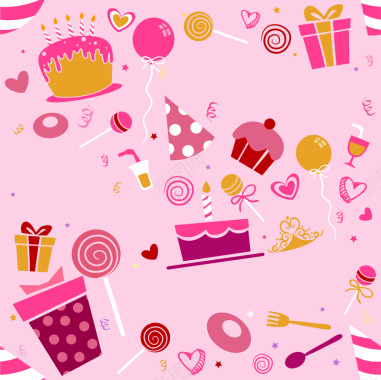 粉色可爱卡通生日派对海报背景矢量图背景