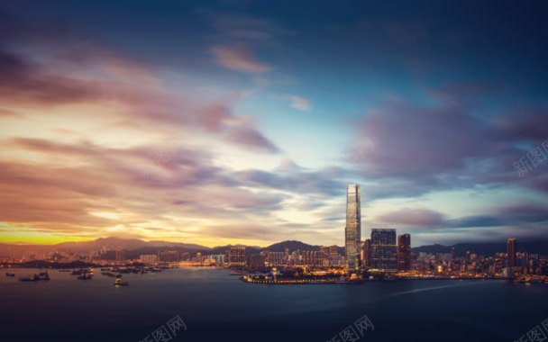 蓝天白云夕阳大海背景