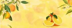 脐橙展架脐橙手绘文艺小清新电商黄色banner高清图片