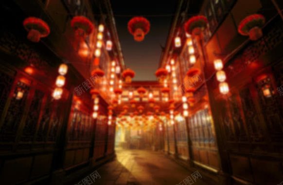 中国风黑红色模糊街道背景