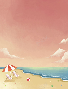 手绘夏日海滩唯美平面广告背景