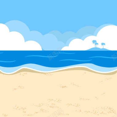 卡通大海沙滩背景矢量图背景