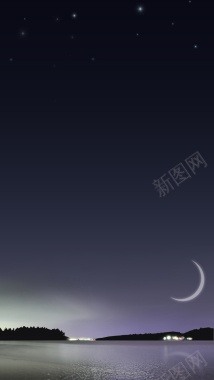 浅紫色渐变月夜星空H5背景摄影图片