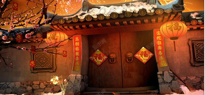 年货节中国风黄色淘宝海报背景背景