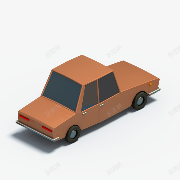 棕色汽车模型背面png免抠素材_88icon https://88icon.com 仿真 可爱 夸张 汽车模型 立体 等轴3D 红色尾灯 高端 黑色玻璃