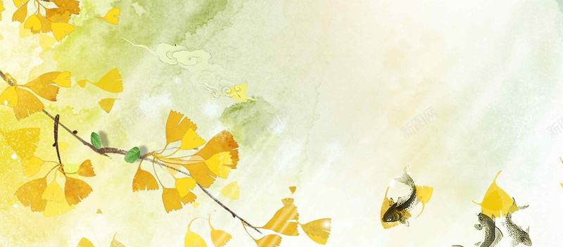 立秋枫树叶文艺手绘黄色背景背景