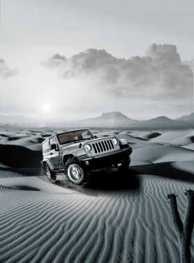 灰色质感大气沙漠吉普汽车海报背景背景