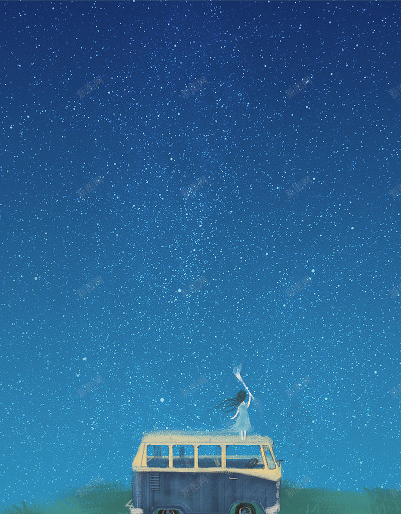 蓝色手绘汽车插画平面广告jpg设计背景_88icon https://88icon.com 夜景 平面广告 手绘背景 插画 星星 星空 汽车 蓝色背景