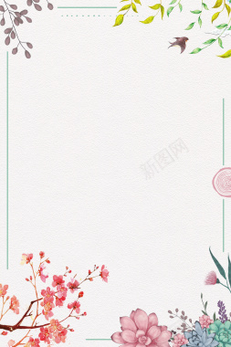 米色清新手绘女生节花卉线框背景背景