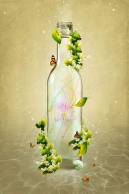淡雅玻璃瓶插画海报背景背景