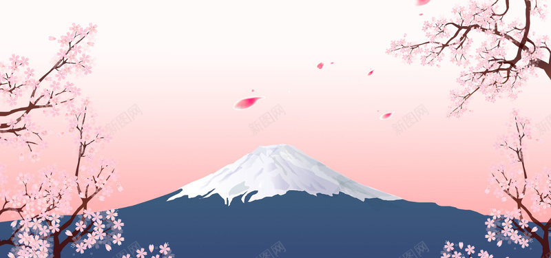 粉色浪漫樱花节旅游banner背景
