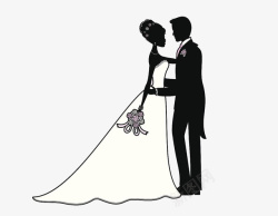 侧面图案手绘风格婚礼新郎新娘婚礼身穿白高清图片
