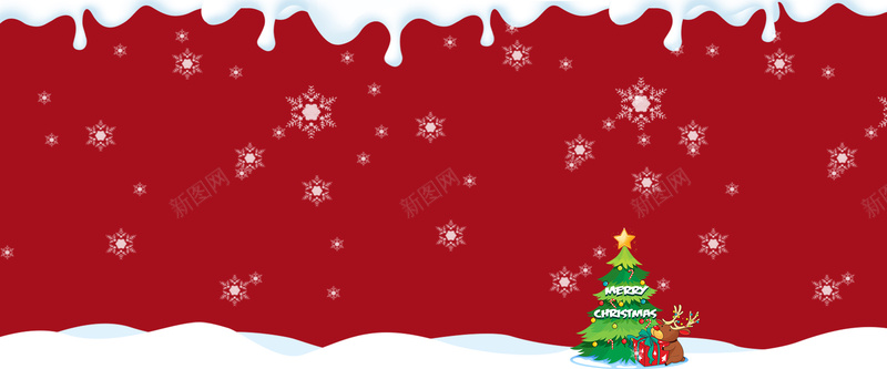 卡通圣诞树雪花红色背景背景