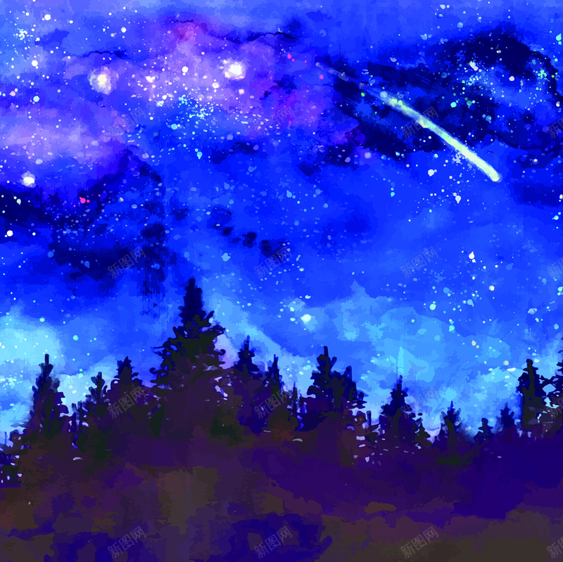 矢量夜空森林水彩jpg设计背景_88icon https://88icon.com 卡通 夜空 手绘 树木 森林 水彩喜欢 矢量 童趣 蓝色